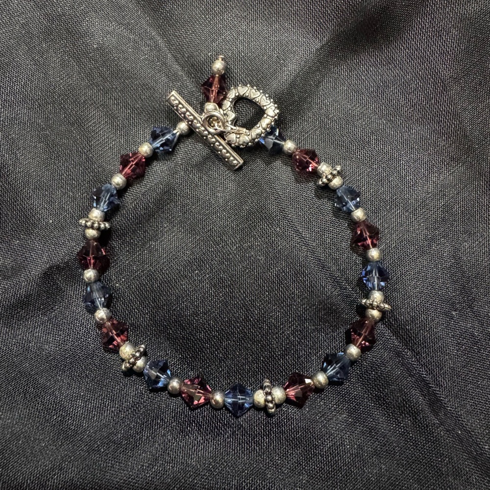 #280- Silver Blue/Purple Crystal Heart Clasp High Quality Handmade Bracelet